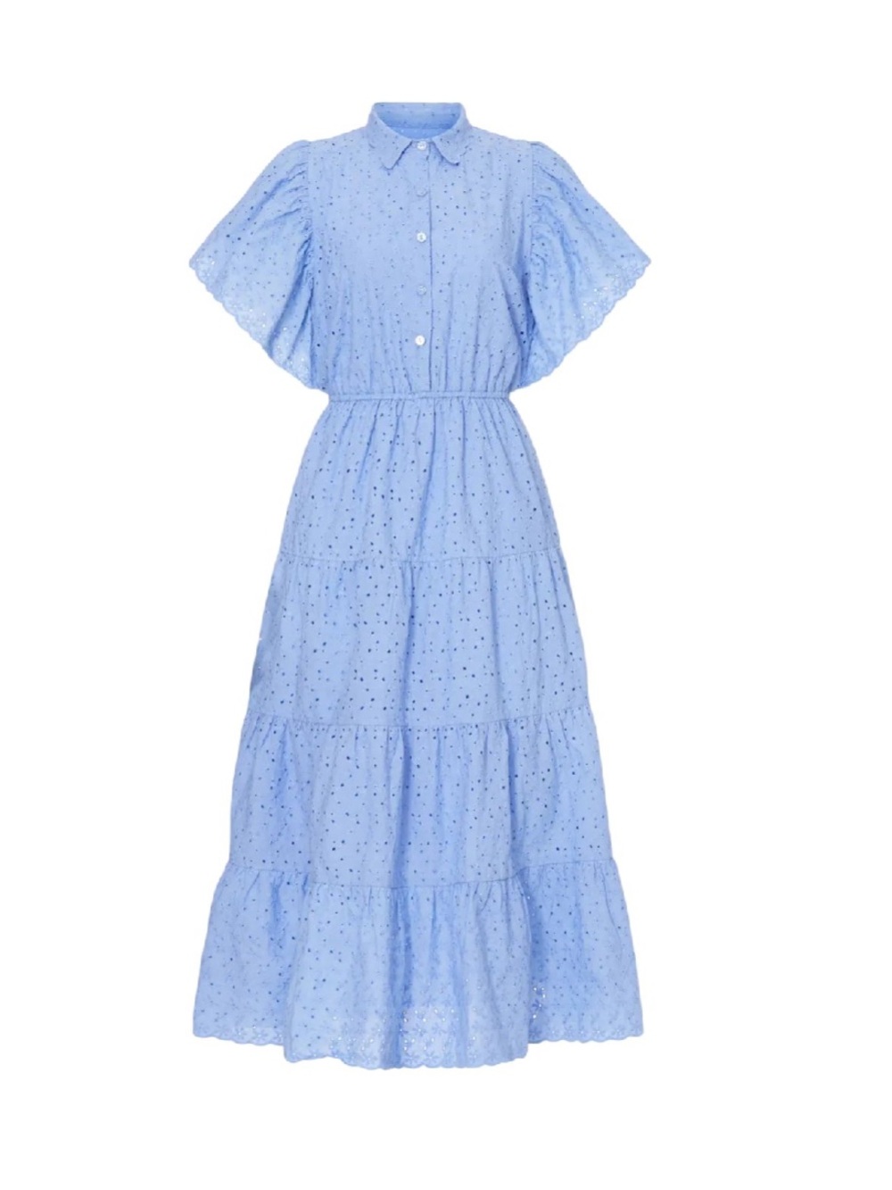 Slate & Willow Light Blue Eyelet Tiered Midi Dress